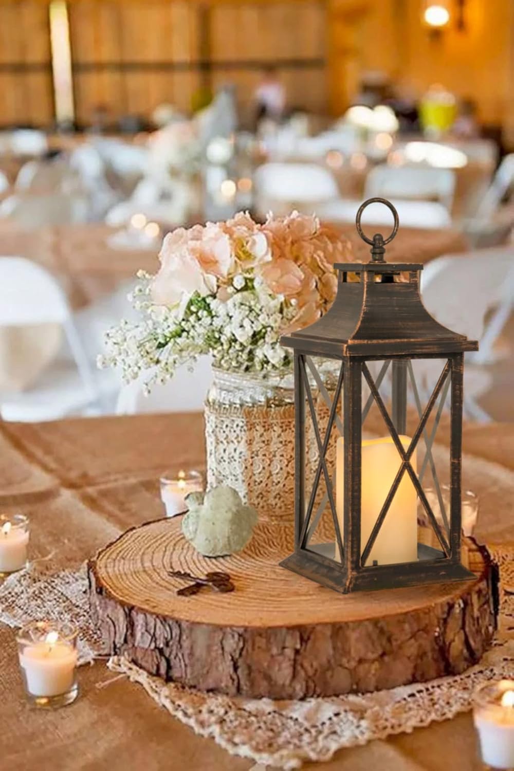 YAKii 14" Decorative Candle Lantern LED Flameless Candle Timer, Plastic LED Candle & Holder, Indoor & Outdoor Hanging Lights,Christmas Day Decoration Pack of 6 (Antique Copper Brushed)