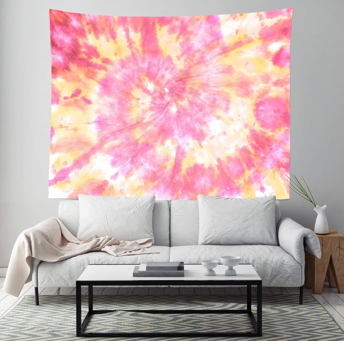 Loccor 6x4ft Tie Dye Tapestry Light Orange Watercolor Craft Dirty Tie-Dye Textile Abstract Chaotic Hippie Tapestry Wall Hanging for Living Room Bedroom Decor （Pattern Painted on Polyester Fabric）