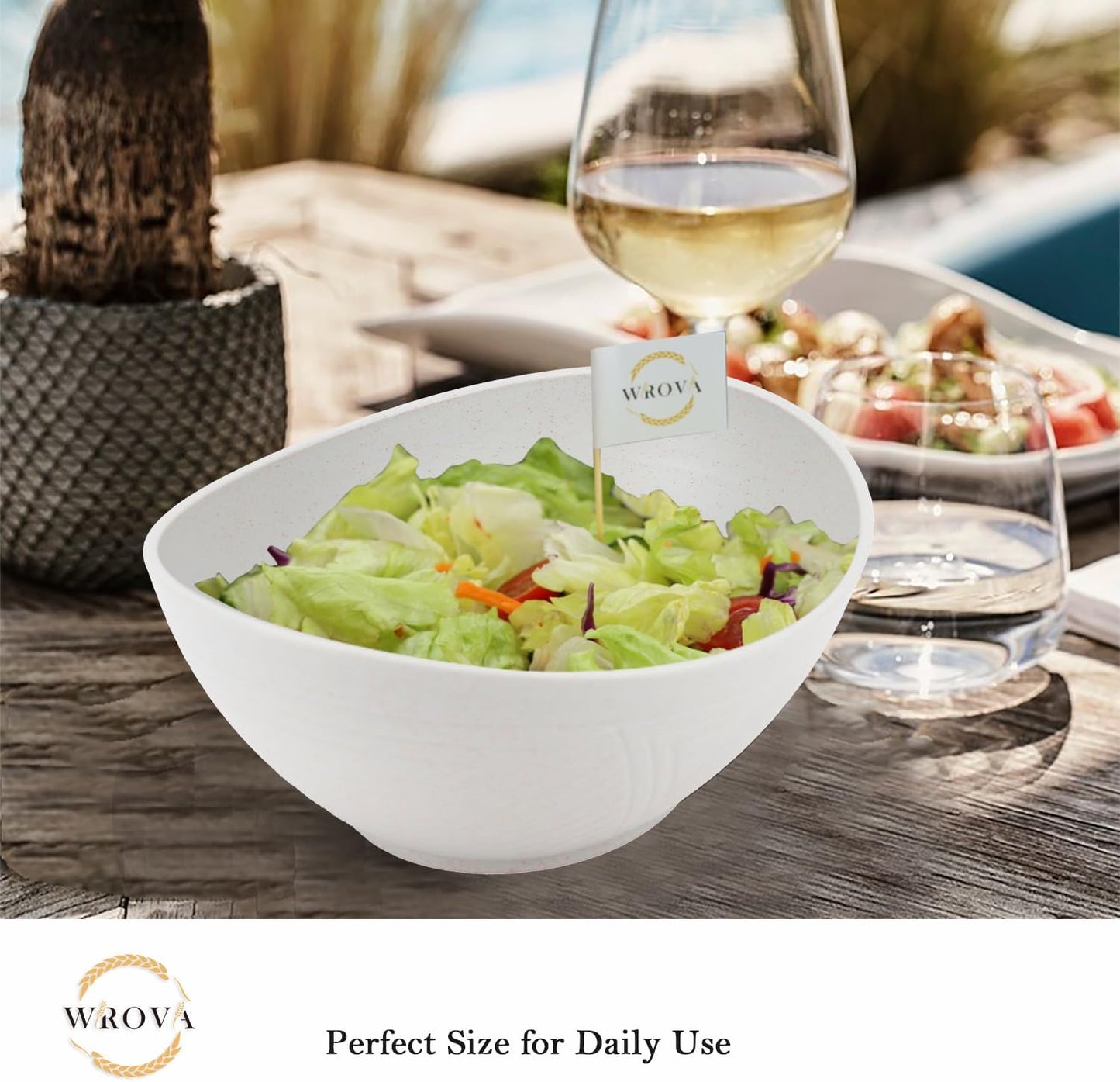 Wheat Straw Bowls Set of 2 with Textured Pattern,Unbreakable Large Salad Bowls,Plastic Bowls Dishwasher & Microwave,Sturdy and Stackable Kitchen Bowl Sets for Serving,Oatmeal.White