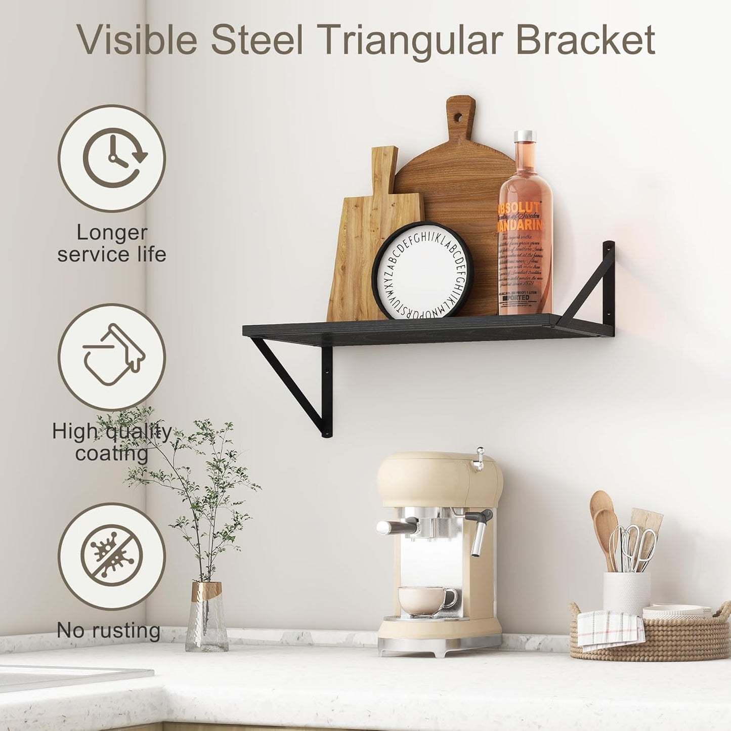 Fun Memories 20 Inch Floating Shelves for Wall, Black Bathroom Shelves Set of 2, 10 Inch Deep Wall Shelf for Bedroom, Kitchen, Large Home Decor Shelves Farmhouse Storage Shelf