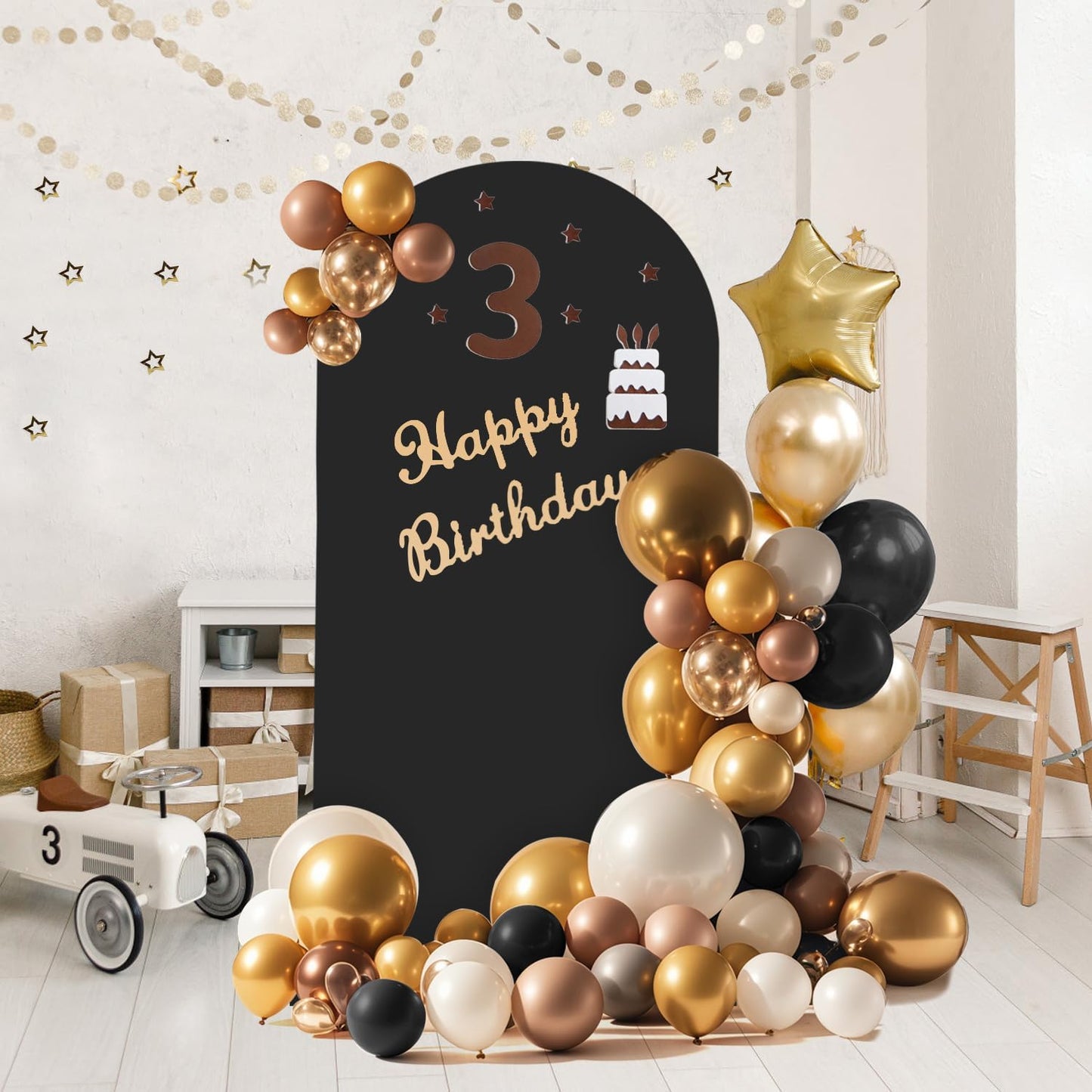 Arch Backdrop Stand and Cover Set, 3 Metal Balloon Arch Backdrop 7.2ft 6.6ft 6ft, Gold Arched Stand Frame for Wedding, Parties,Birthday, Backdrop Decorations (Black,7.2ft+6.6ft+6ft)