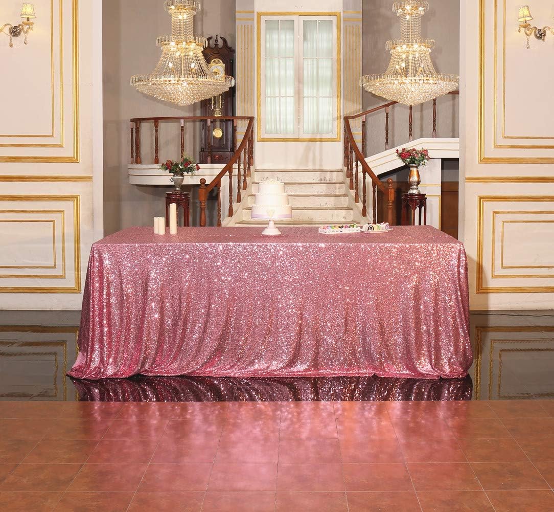 SquarePie Sequin Tablecloth 60 x 120 Inch Fuchsia Pink Sparkly Table Linen for Wedding Party