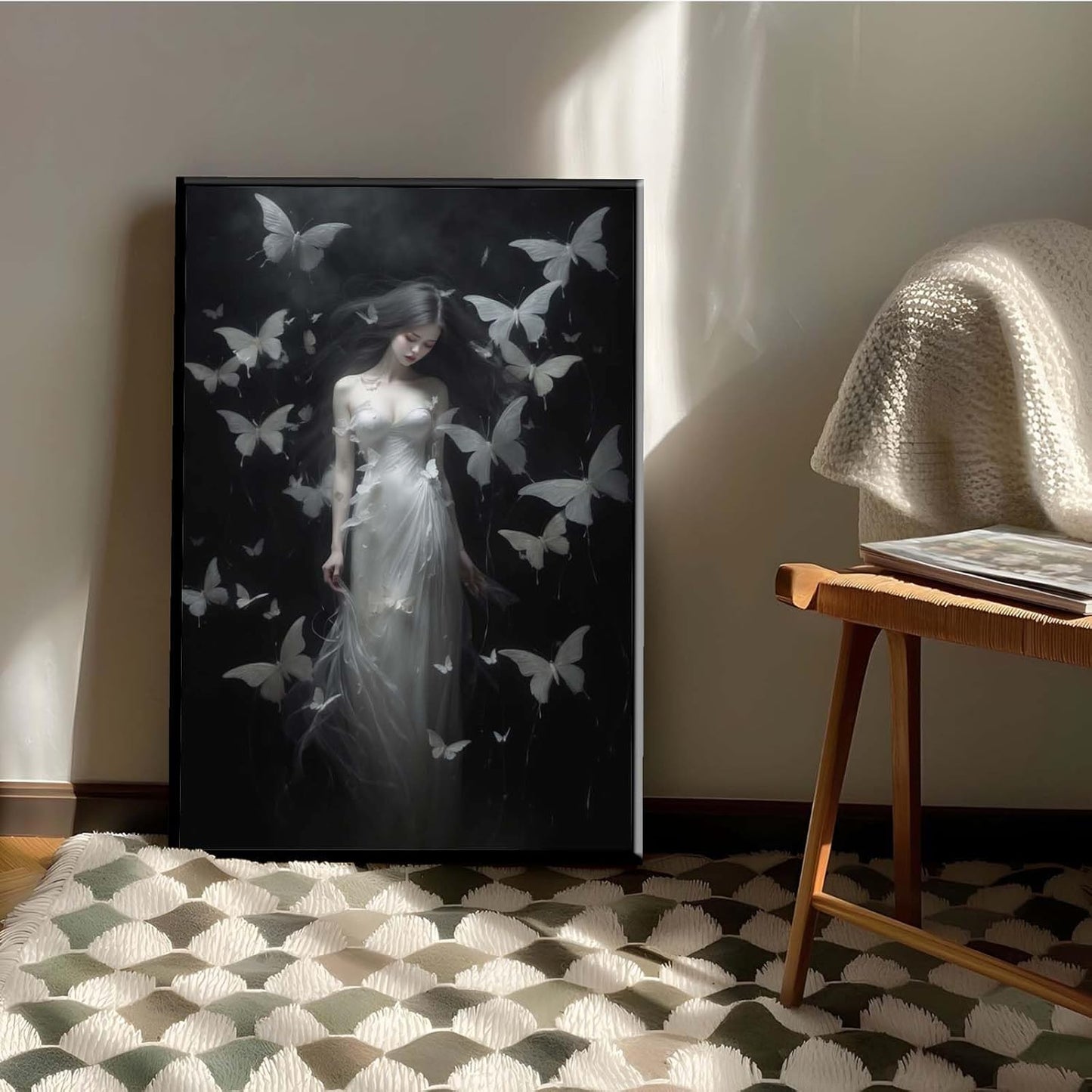 JFHCQJPK Vintage Gothic Feminine Canvas Wall Art Print Butterfly Poster Moody Female Wall Art Retro Artwork Dark College Decor for Home Bedroom12x16in Metal blackFramed