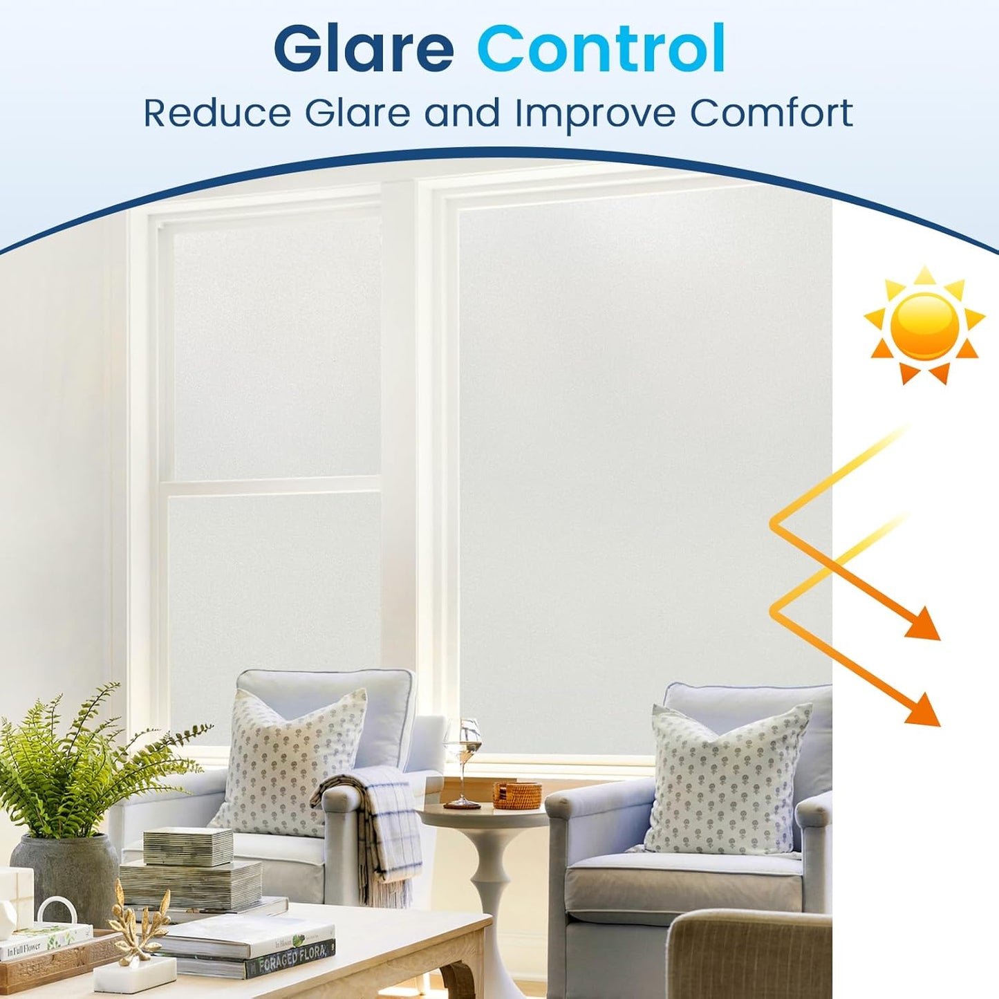 DOWELL Window Privacy Film, Frosted Glass Window Film, Static Cling Non-Adhesive Glass Clings, Sun Blocking Opaque Door Coverings, Reusable Door Sticker for Bathroom Home Office, White, 23.6" x 118"