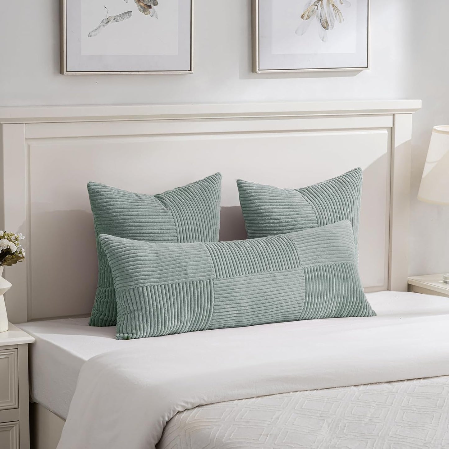 Fancy Homi 2 Packs Grey Blue Euro Decorative Throw Pillow Covers 28x28 Inch for Couch Bed Sofa, Rustic Farmhouse Boho Home Decor, Soft Corss Corduroy Patchwork Textured Square Cushion Case 71x71 cm