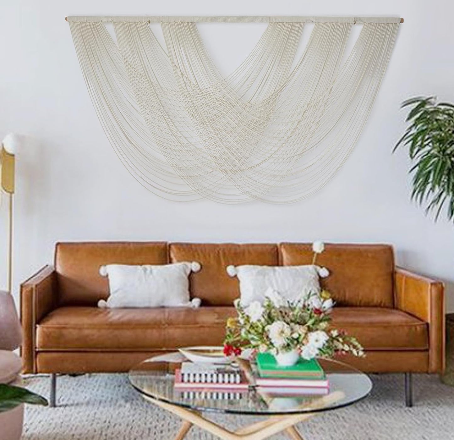 Flber Macrame Wall Hanging Large 57.00" W x 31.00" L Macrame Wall Decor Large Yarn Tapestry Home Boho Wall Decor