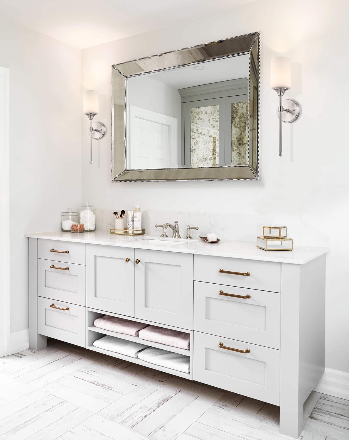 XiNBEi Lighting Wall Light 1 Light Wall Sconce with Glass, Bath Vanity Sconce for Bathroom Bedroom & Living Room, Brushed Nickel Finish XB-W1216-BN