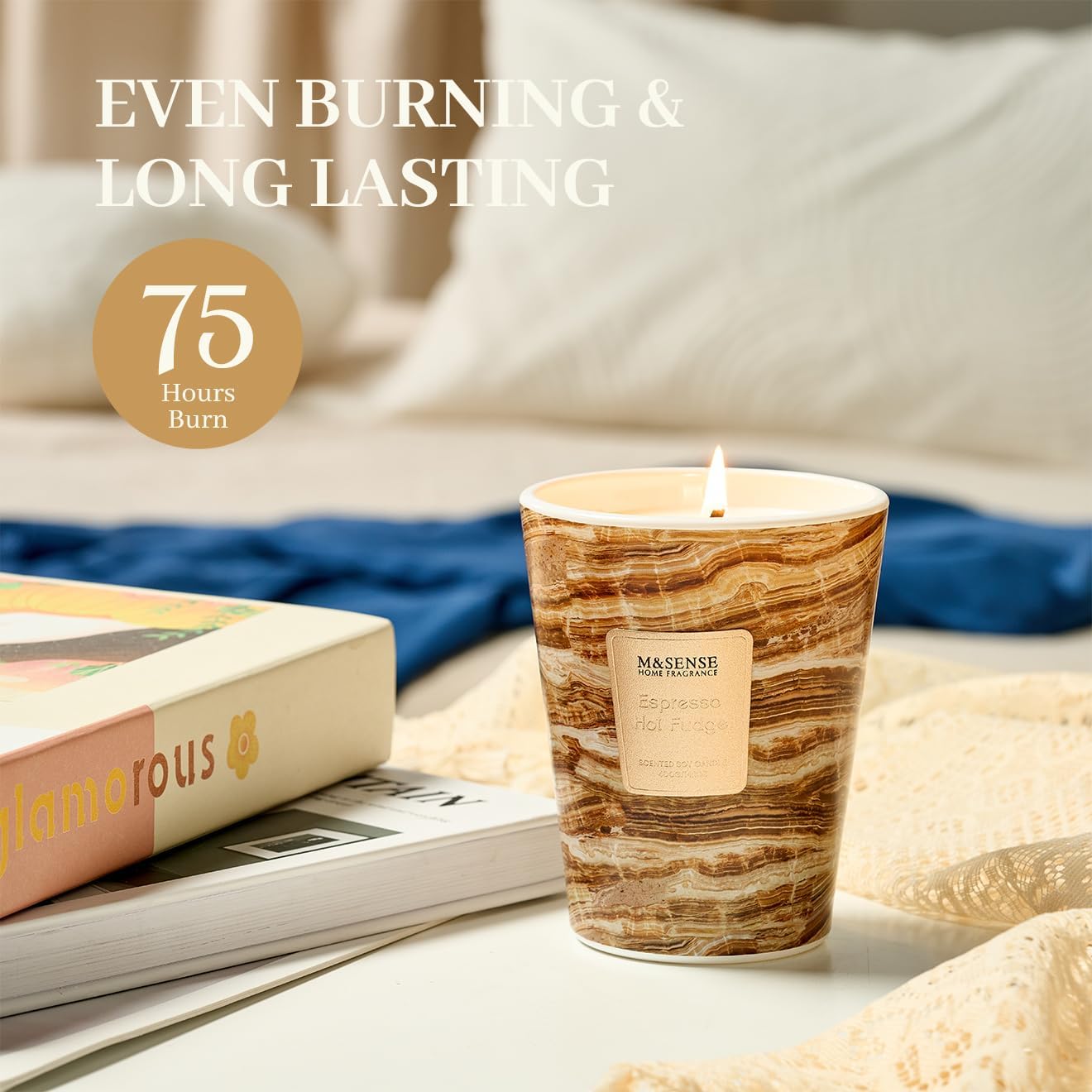 M&SENSE EspressHotFudge Scented Candles for Home, Lead-Free Wick Highly Scented Jar Candles, 14.1 Oz 80 Hours Lasting Burning Candles Gifts for Women, Relaxing Aromatherapy Candle for Stress Relief