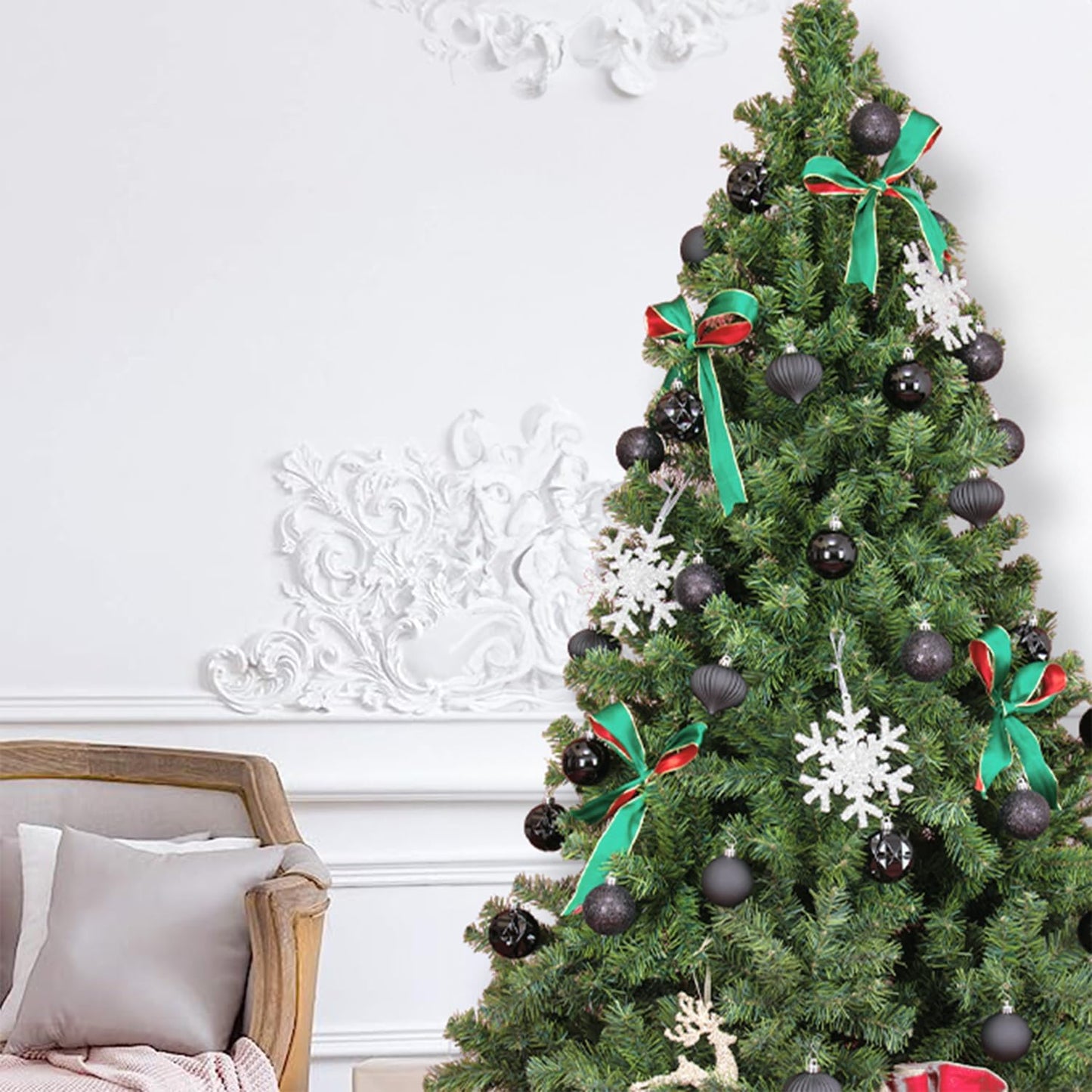 Every Day is Christmas Ornaments, Shatterproof Christmas Tree Ornament Set, Christmas Balls Decoration 50 Count (2.24"/57mm, New Black)