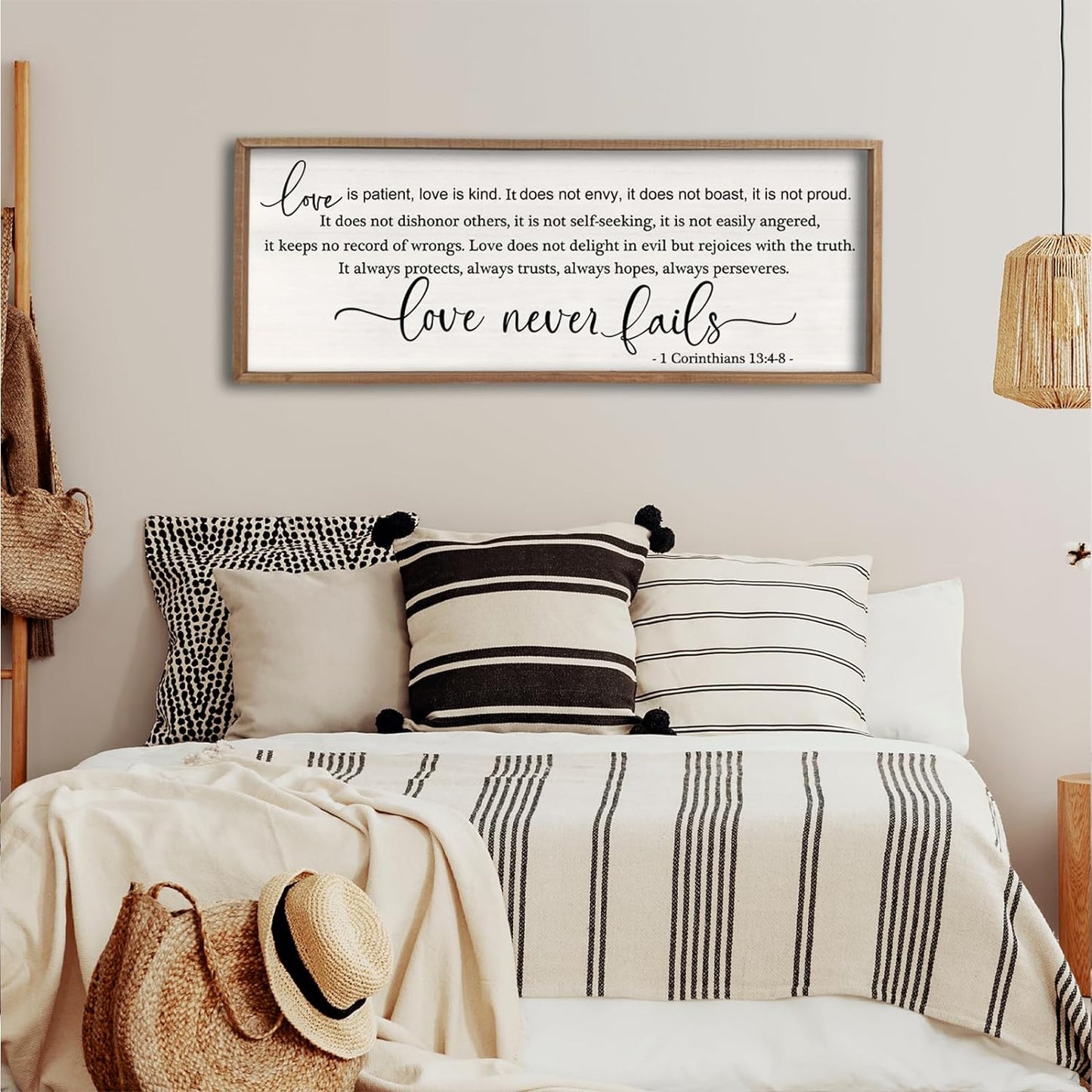 flowtorely Love is Patient, Kind Wall Art Decor 40"X15" Sign 1 Corinthians 13 Bedroom Above Bed Wall Decor Large Bible Verse Quote Scripture Christianity Hanging Sign (Wood)