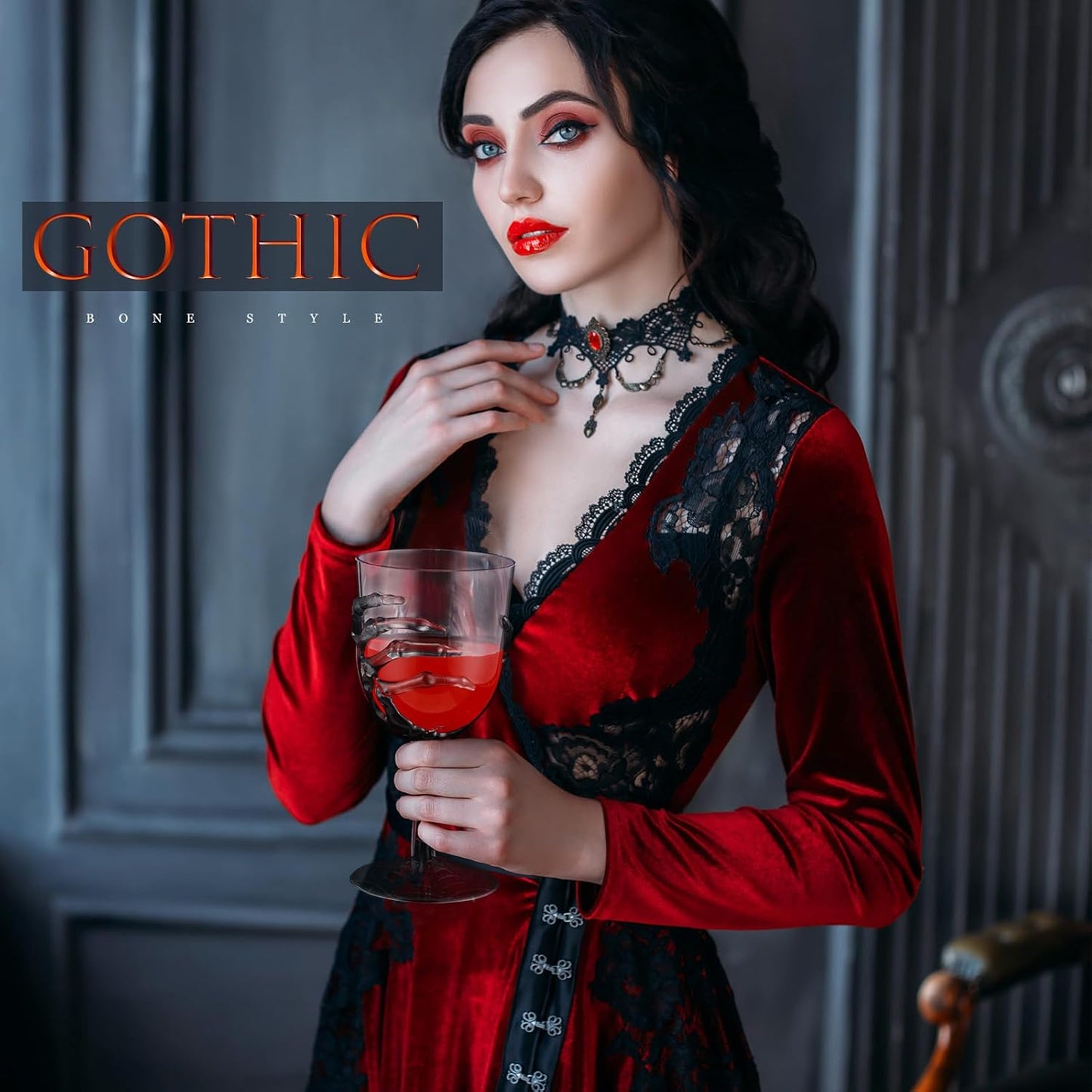 Dandat 24 Pcs Halloween Skeleton Hand Goblets 12oz Clear Plastic Halloween Cups Skull Wine Glass Set for Creepy Spooky Party Decorations (Black)