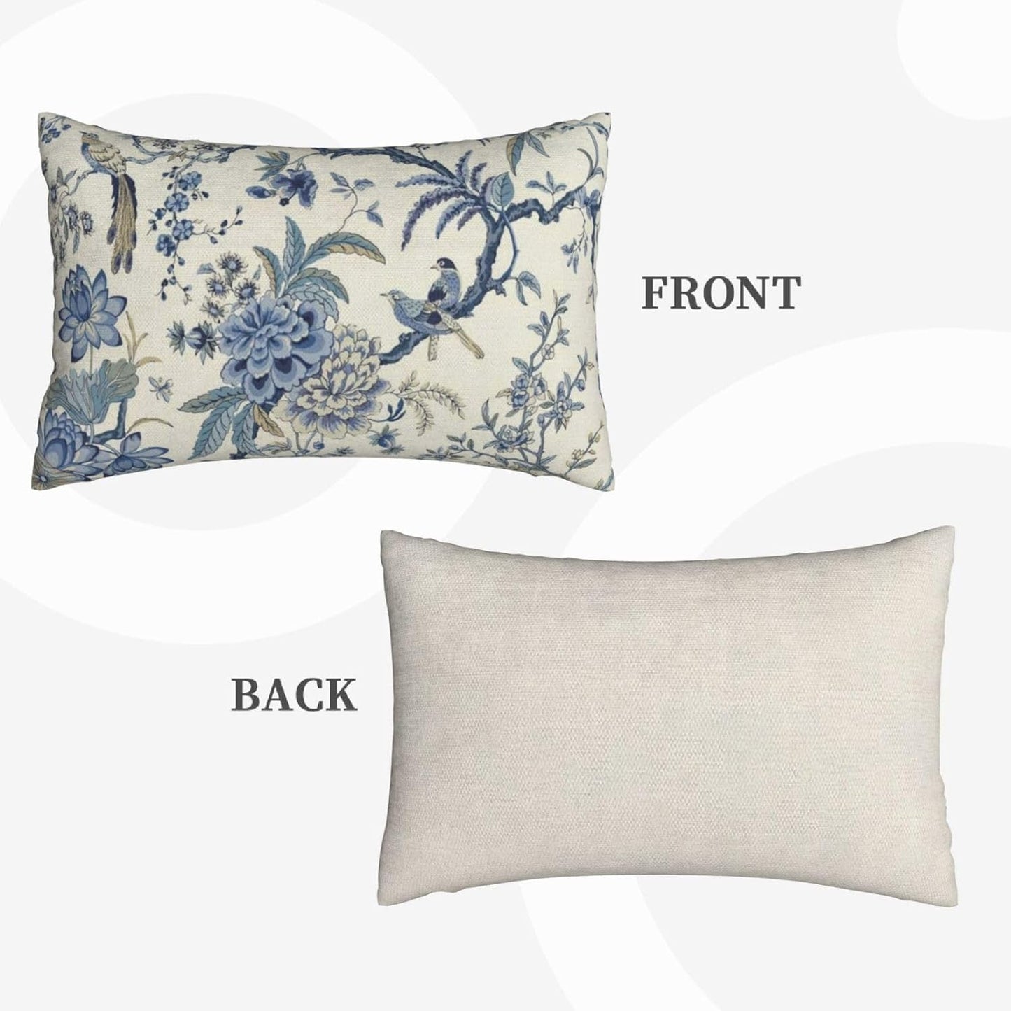 CXMEIFLY Spring Floral Birds Pillow Covers 12 x 20 Inch Set of 2 for Chinoiserie Flowers Decor Throw Pillows Blue and White Plant Outdoor Decorative Cushion Cases for Couch Bed Decorations