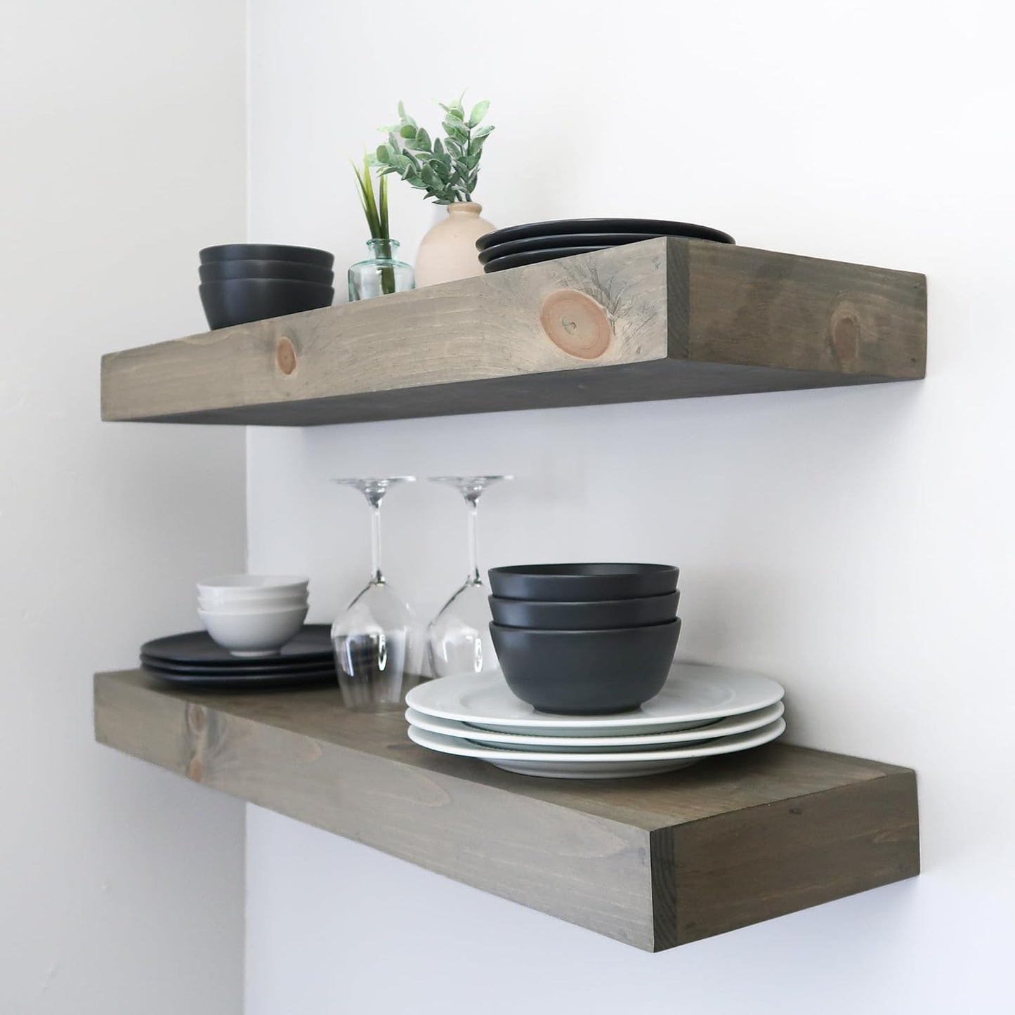 Modern Floating Shelves 3 Inches Thick for Wall, Wide Shelves for Kitchen, Living Room, Bedroom, and Bathroom, Natural Pine Wood, Rustic Wooden Shelf, (Set of 2) (Aged Barrel, 60Lx3Hx8D)