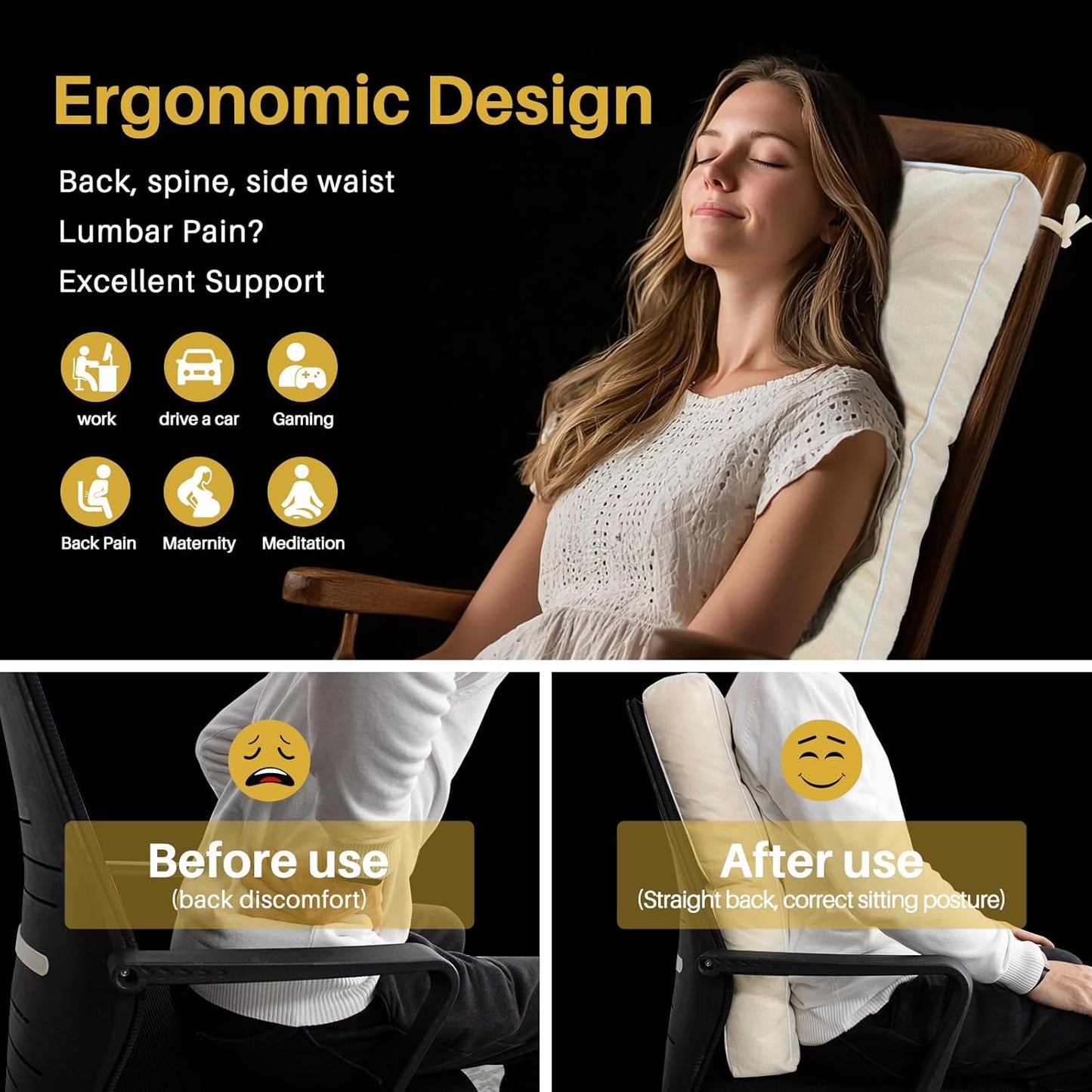 YZ HOME Rocking Chair Cushion, Set of Thicken Seat & Back Chair Cushions with Memory Foam, Non-Slip Chair Pad with Ties for for Indoor&Outdoor Rocker, Beige, 22x17x5/17x17x5