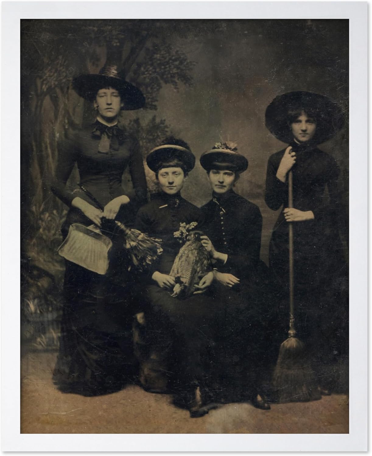 Poster Master Vintage Photograph Poster - Retro Halloween Print - Gift for Artist, Friend - Four Witches Wearing Robes, Sabbath, Coven, Sorcery - Wall Decor for Home, Office, 16x20 White Framed