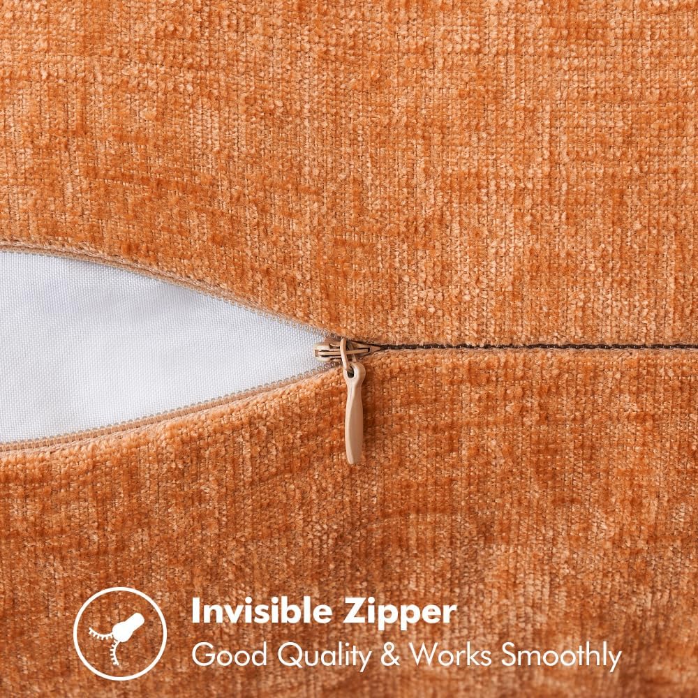 MIULEE Pack of 2 Fall Couch Throw Pillow Covers 18x18 Inch Orange Farmhouse Decorative Pillow Covers with Stitched Edge Soft Chenille Solid Dyed Pillow Covers for Sofa Bed Living Room