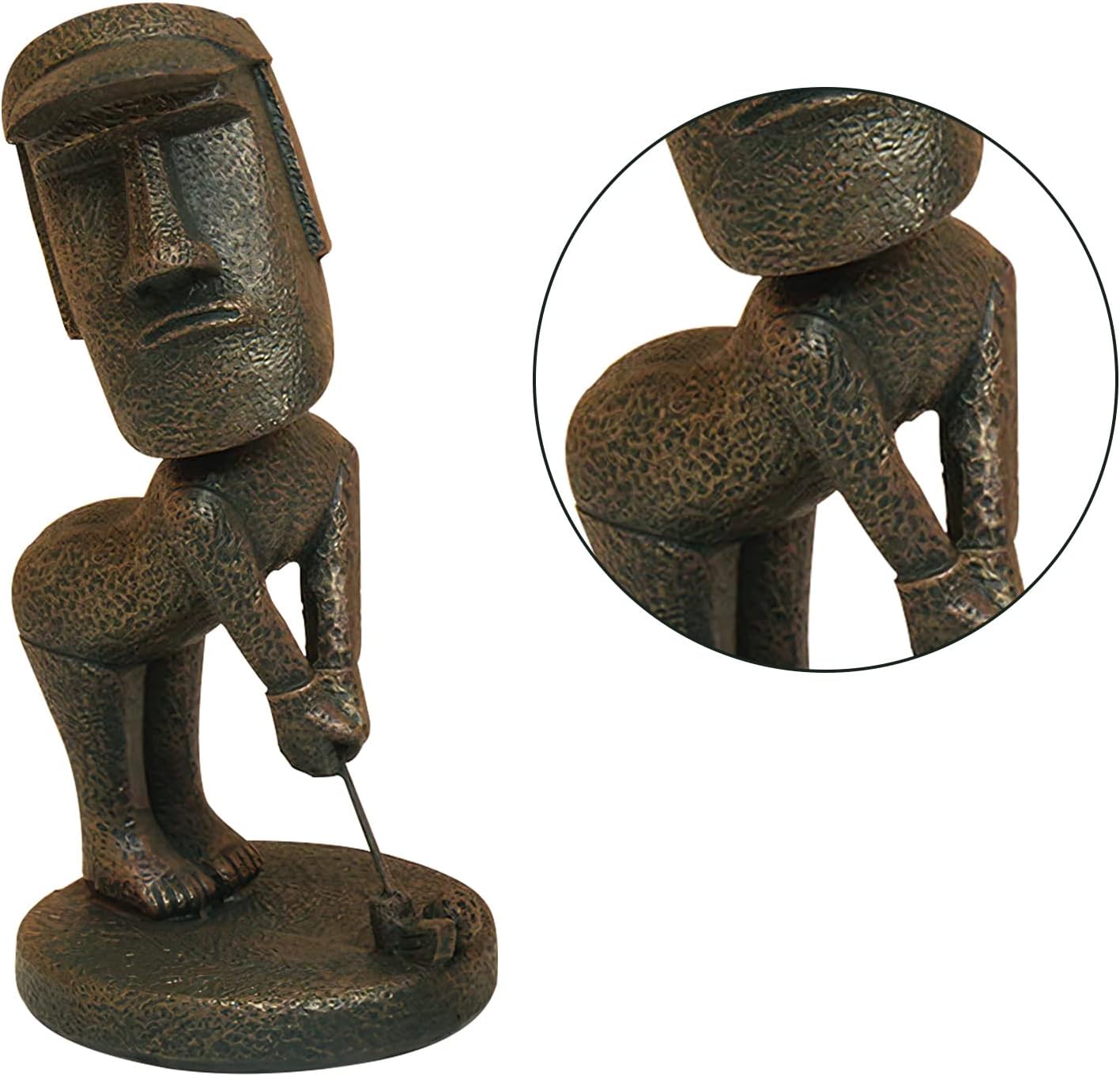 Moai Statue Decor - 6 Inch Easter Island Oranment Resin Stone Decoration for Room Accessories Antique Sculpture for Office Desktop (Play Golf)