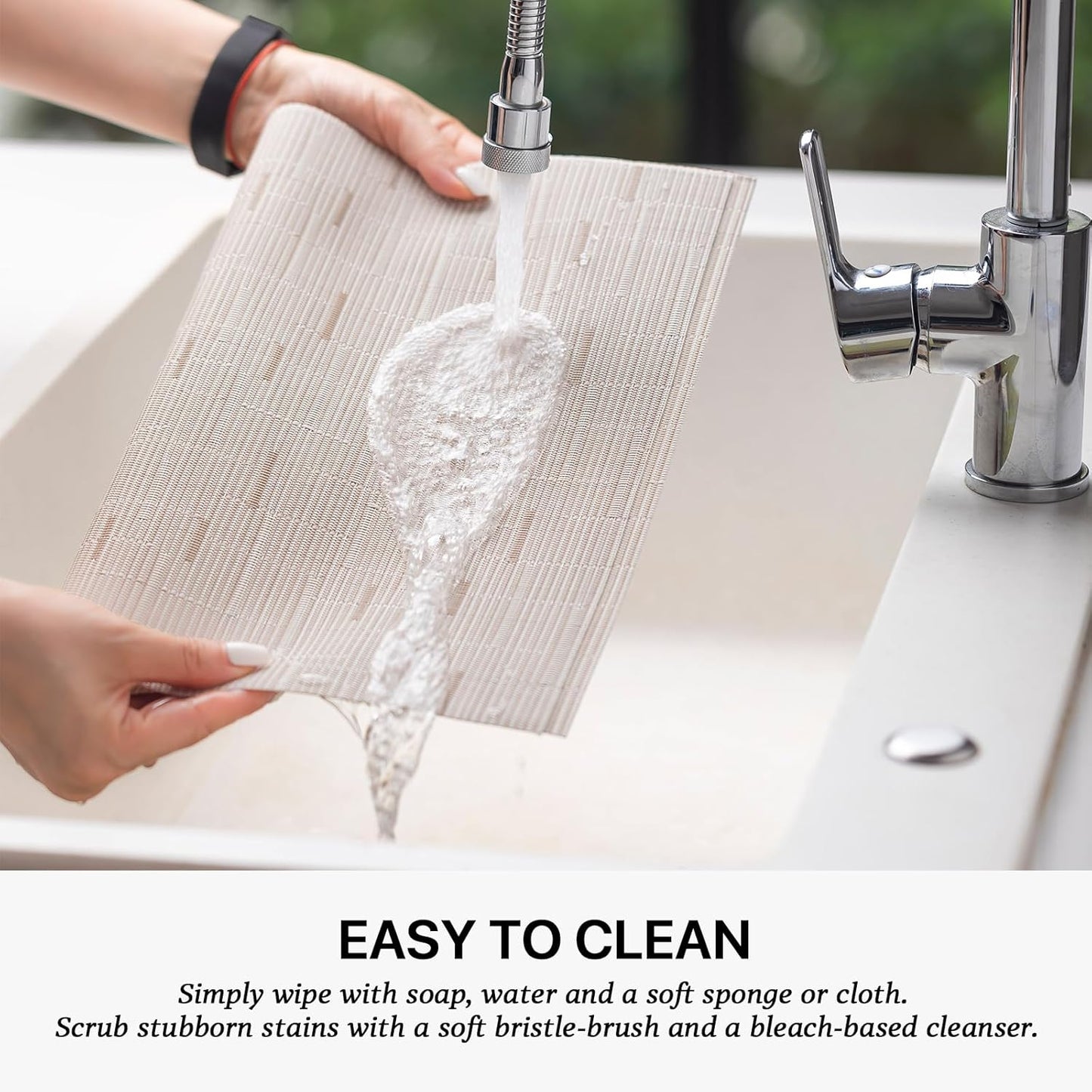 LEXMORE Placemats Set of 12 Vinyl/Plastic Woven Place Mats for Kitchen Table Indoor/Outdoor Washable Placemat Wipeable Dining Table Mats(Pale Beige)