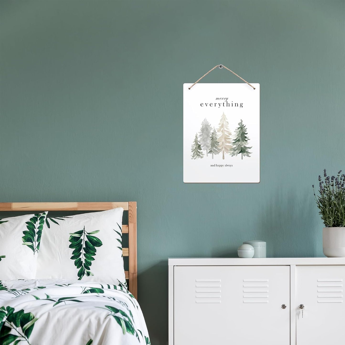 Pine Tree Winter Hanging Wooden Signs 10x8, Welcome Winter Signs, Winter Tree Wall Decor, Merry Everything and Happy Always Winter Home Room Office Hanging Wall Decor