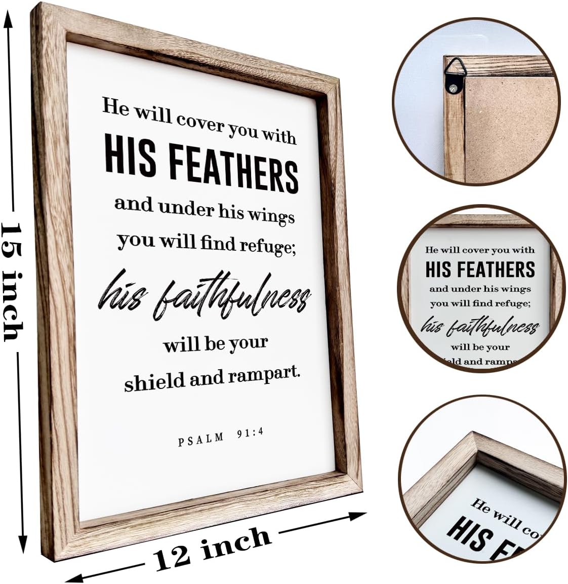 Christian Decor Signs, Framed Wall Plaque Sign 15 * 11.5 inches, Religious Home Decor, Inspirational Christian Gift for Him, He will Cover You with His Feathers Sign