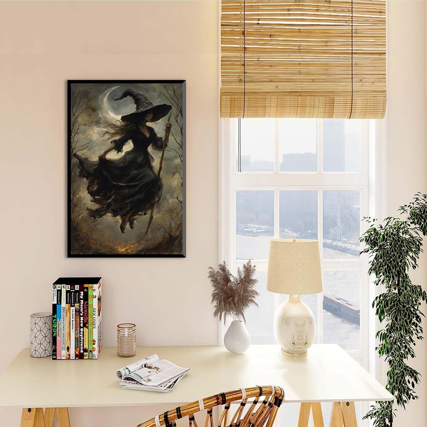 JFHCQJPK Witch in the Forest Halloween Print Wall Art Poster Witch Decor Vintage Print Dark College Wall Art Victorian Gothic Room Decor Canvas Wall Print12x16in Metal blackFramed