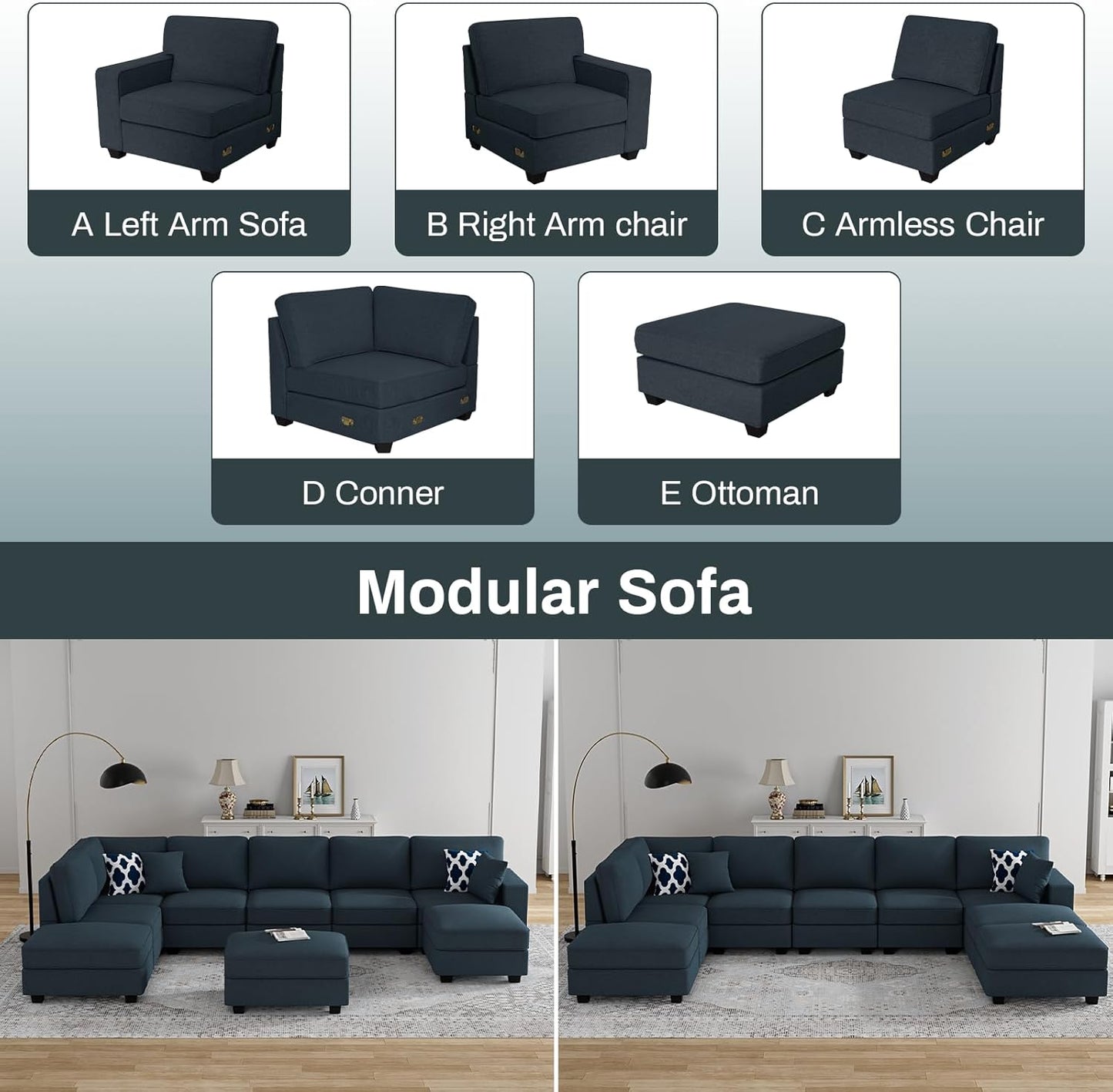L Lengend Vansen Modular Sectional Sofa U Shaped Couch with Ottoman Modern Reversible Corner Sectional Couch for Living Room (Charcoal, U Shaped Sofa-4)