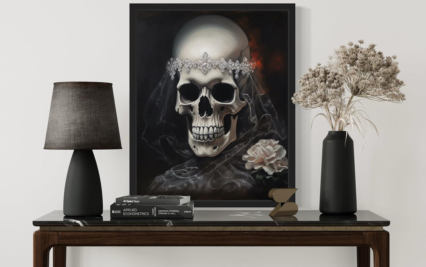 Skull Bride Poster Art Print, Halloween Scary Vintage Wall Art Academia Spooky Painting Decoration for Horror Prints, Gothic Posters Bedroom Decor 89 (Skull Bride, 11 x 14 inches, Black Frame)