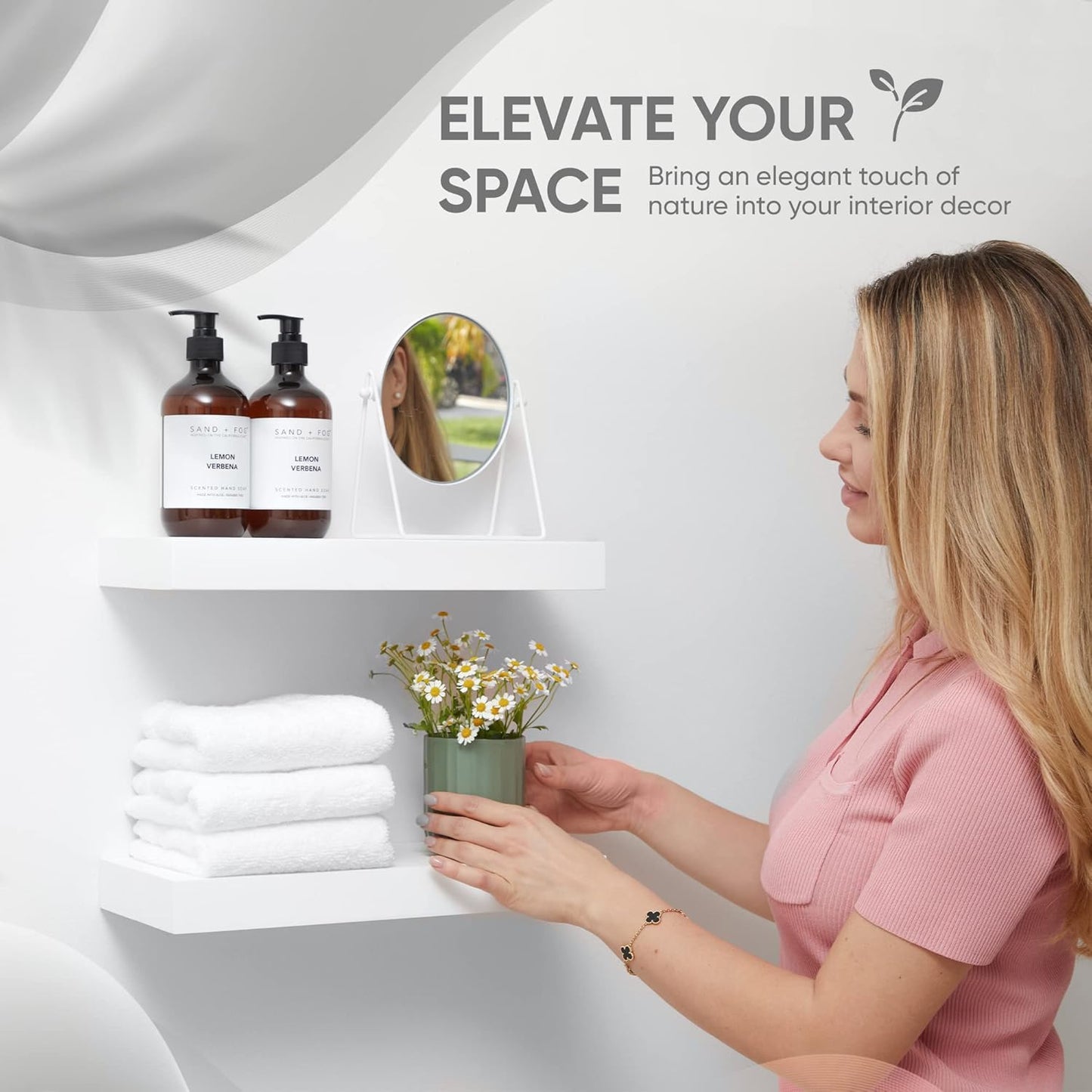 Homeforia White Floating Shelves 16 inch, High End Solid Real Wood 16inch Bathroom Floating Shelf for Wall Mounted, White Wooden 16 Floating Shelves, Heavy Duty Bracket, 16 X 6.5 X 1.75 inch, Set of 4