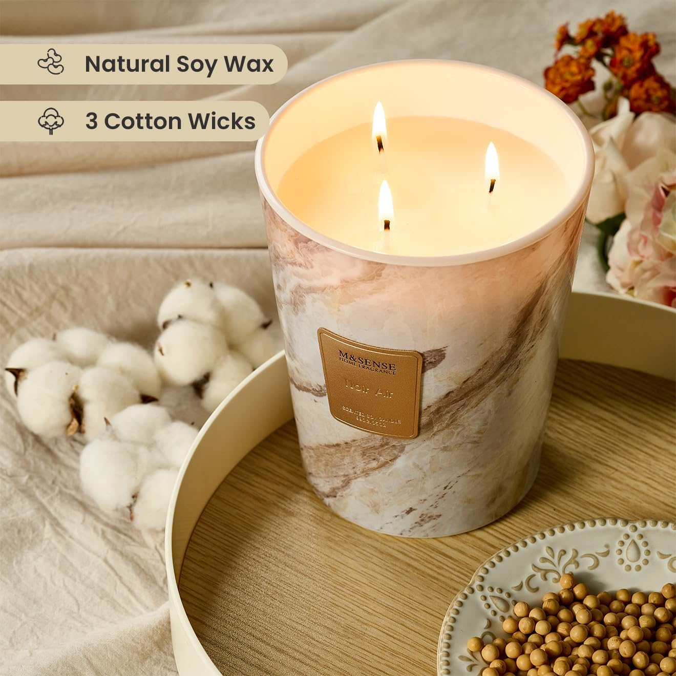 M&SENSE NoirAir Scented Candles for Home, 3-Wick Highly Scented Jar Candles, Extra Large Candle 35 Oz 150 Hours Long Lasting Burning, Relaxing Aromatherapy Candle for Stress Relief, Meditation