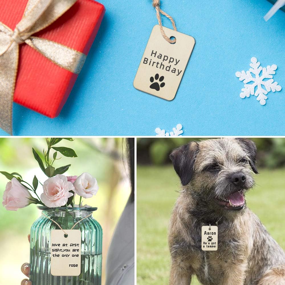 Luckforest 50 Pcs Rectangle Wooden Tags with Holes & 50 Pcs DIY Wooden Craft Beads & 28 Ft Jute Rope - Unfinished Craft Wood Wedding Birthday Party Decoration