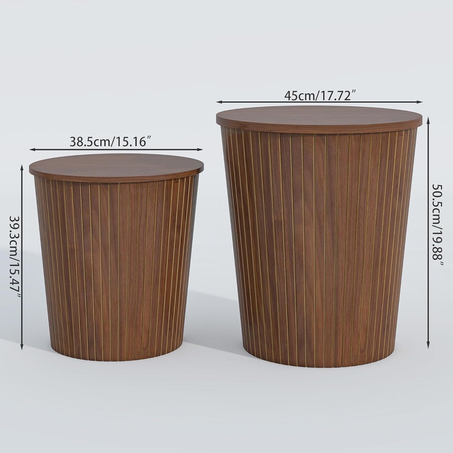 Nesting Coffee Table Set of 2, Round End Table with Storage, Farmhouse Side Table with Removable Wood Tops and Wood Basket Bases for Blanket Storage, Modern Coffee Table for Living Room (Walnut)