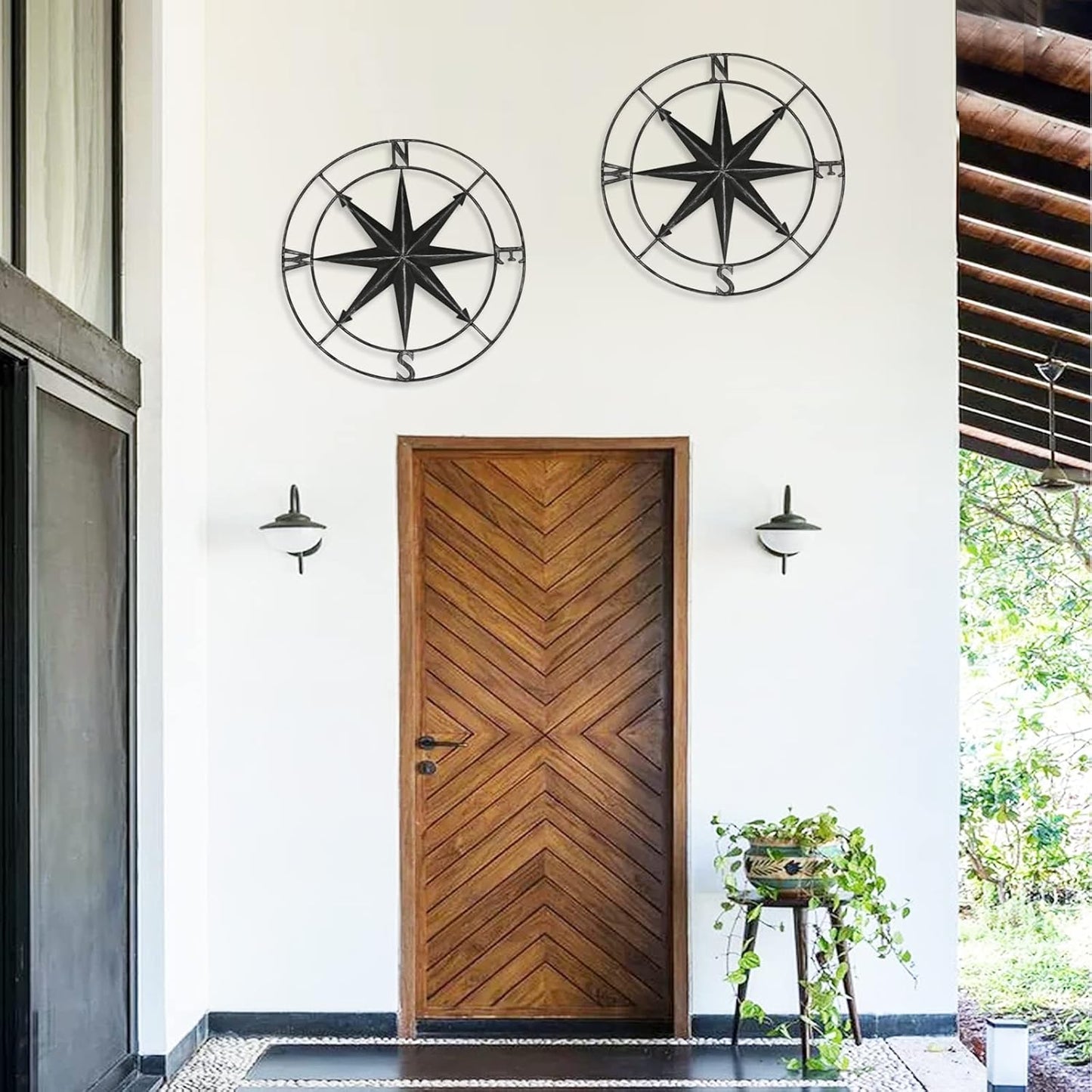 aboxoo Round Metal Compass Decorative Compass Metal Wall Art Hanging Wall Sculpture 11 Inch Black Diameter Farmhouse Decor Indoor or Outdoor Sign