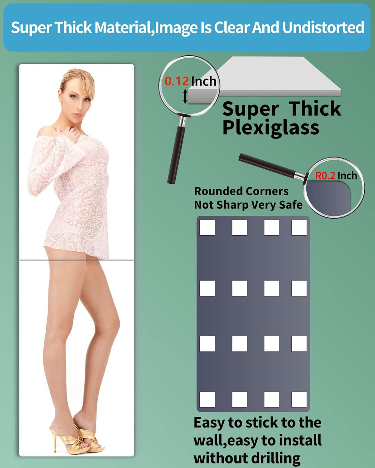 Shatterproof Wall Mirror Full Length for Bedroom, Acrylic Gym Mirrors For Home, Extra Thick: 0.12 inch, 14 x 24 inch x 2 Pcs, Workout Mirrors Safe for Kids, Over The Door, Long Wall Mounted