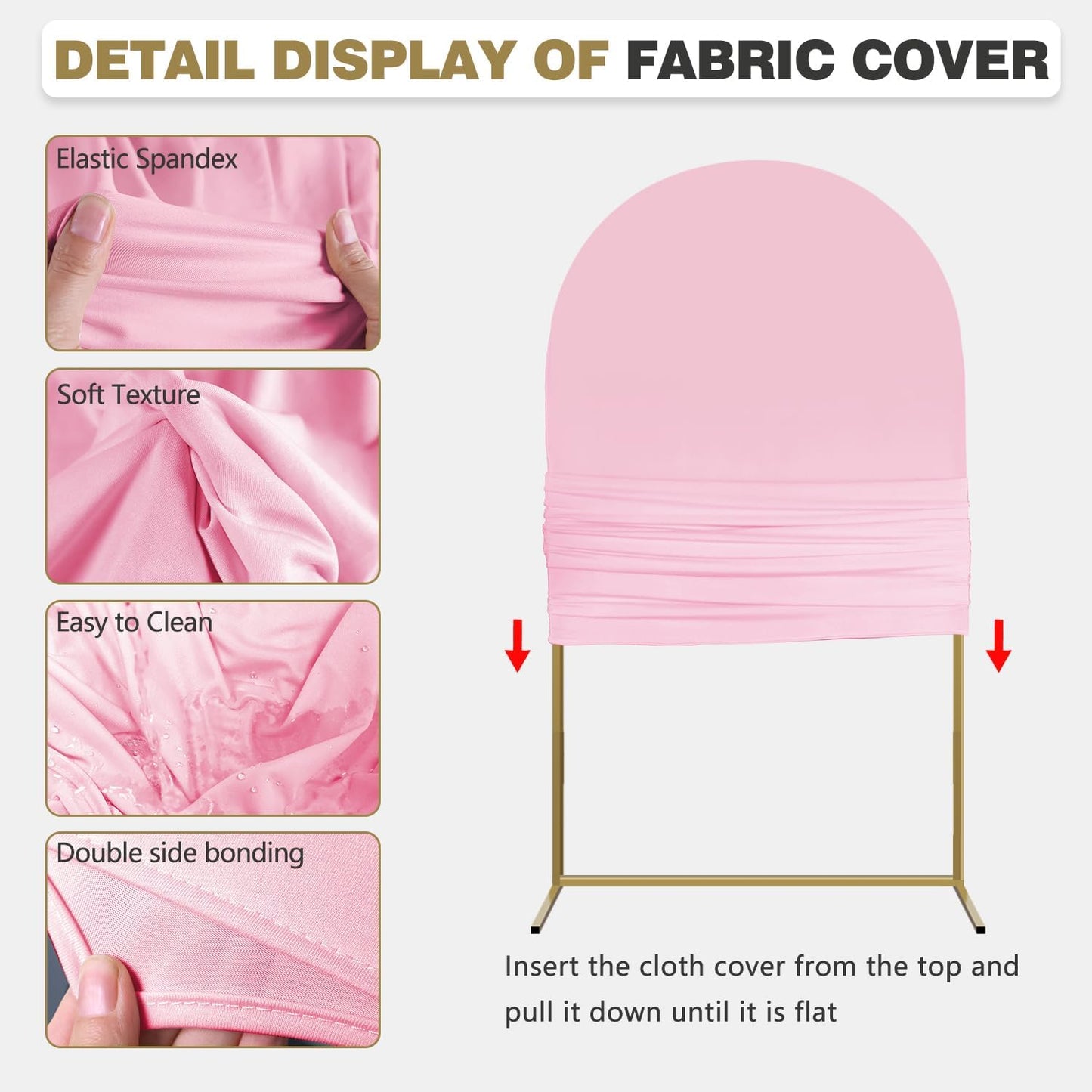 Arch Backdrop Stand and Cover Set, 3 Metal Balloon Arch Backdrop 4ft 5ft 6ft, Gold Arched Stand Frame for Wedding, Parties,Birthday, Backdrop Decorations (Pale Pink,4ft+5ft+6ft)