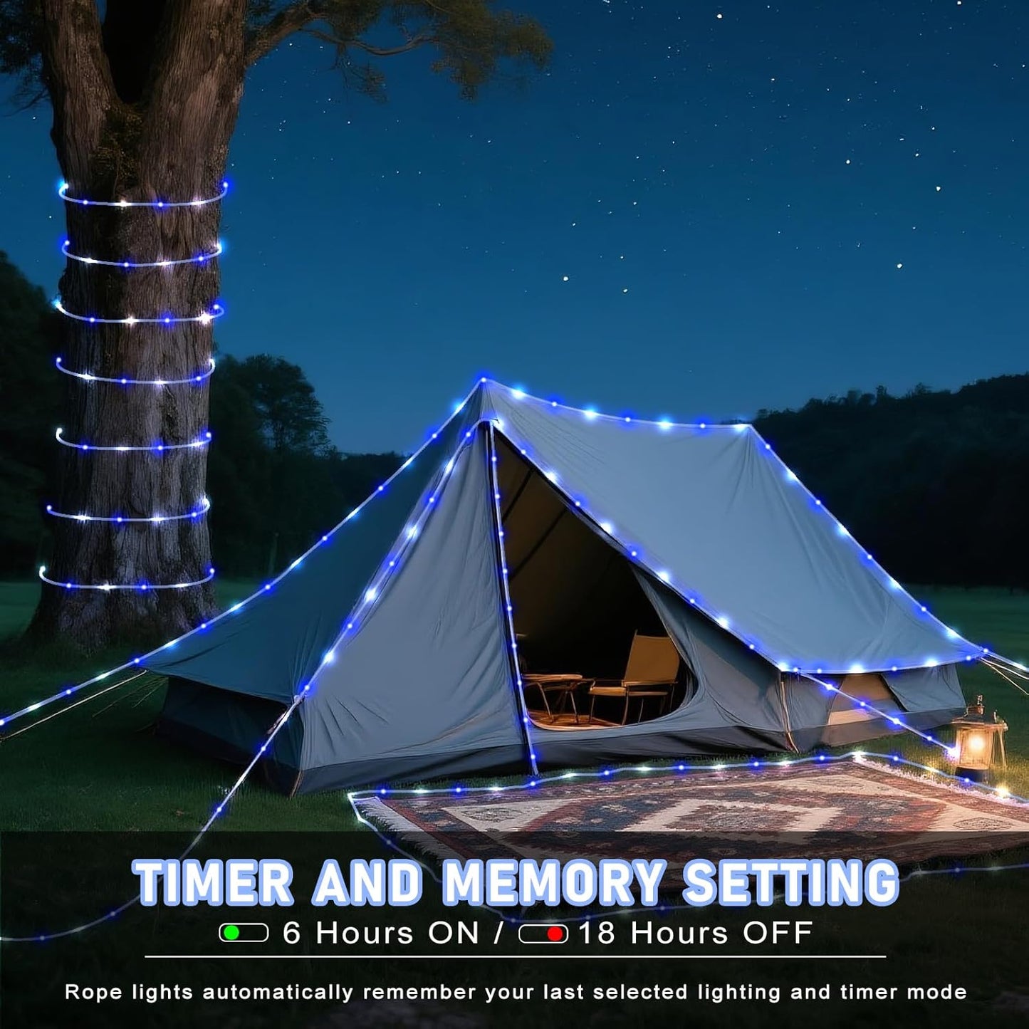 Rope Lights for Outside, 66FT 200 LED Christmas Lights Outdoor with Waterproof 8 Modes, Connectable Tube String Light for Indoor Bedroom, Garden, Backyard, Patio, Pool Decorations - Blue White