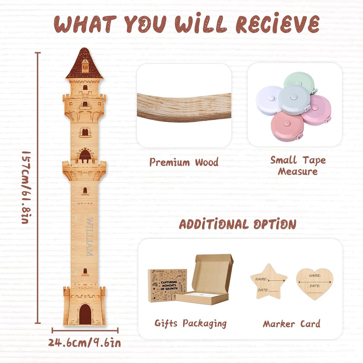 Personalized Name Growth Chart, Castle Height Chart, Customized Name Measuring Board for Kids Height, Kids Growth Measurement Decorative Wall Sticker, Nursery Growth Chart Ruler