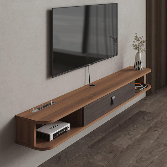 Pmnianhua Floating TV Console, 78'' Wall Mounted TV Stand for Bedroom & Livingroom - Walnut
