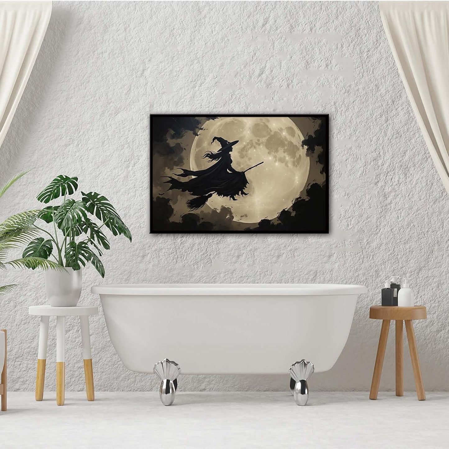 JFHCQJPK Full moon witch silhouette poster witch on magic broom Halloween mural poster decorative mural art suitable for home living room bedroom20x30in Metal blackFramed