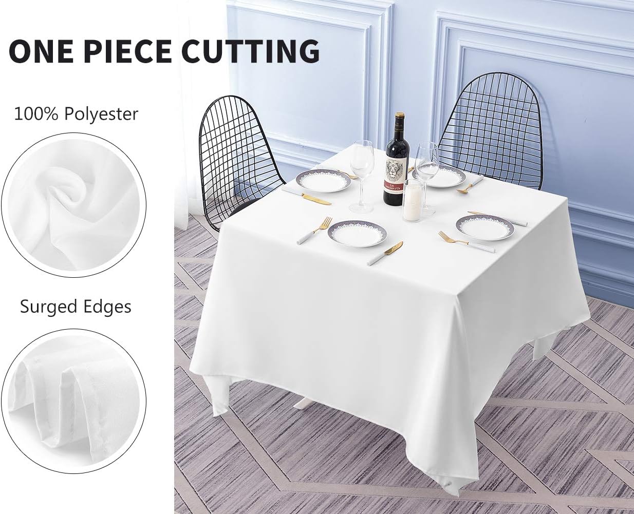 Surmente Square Tablecloth for Square or Round Tables 100% Polyester 85x85 Inch Table Cloth for Weddings, Banquets, or Restaurants (White)