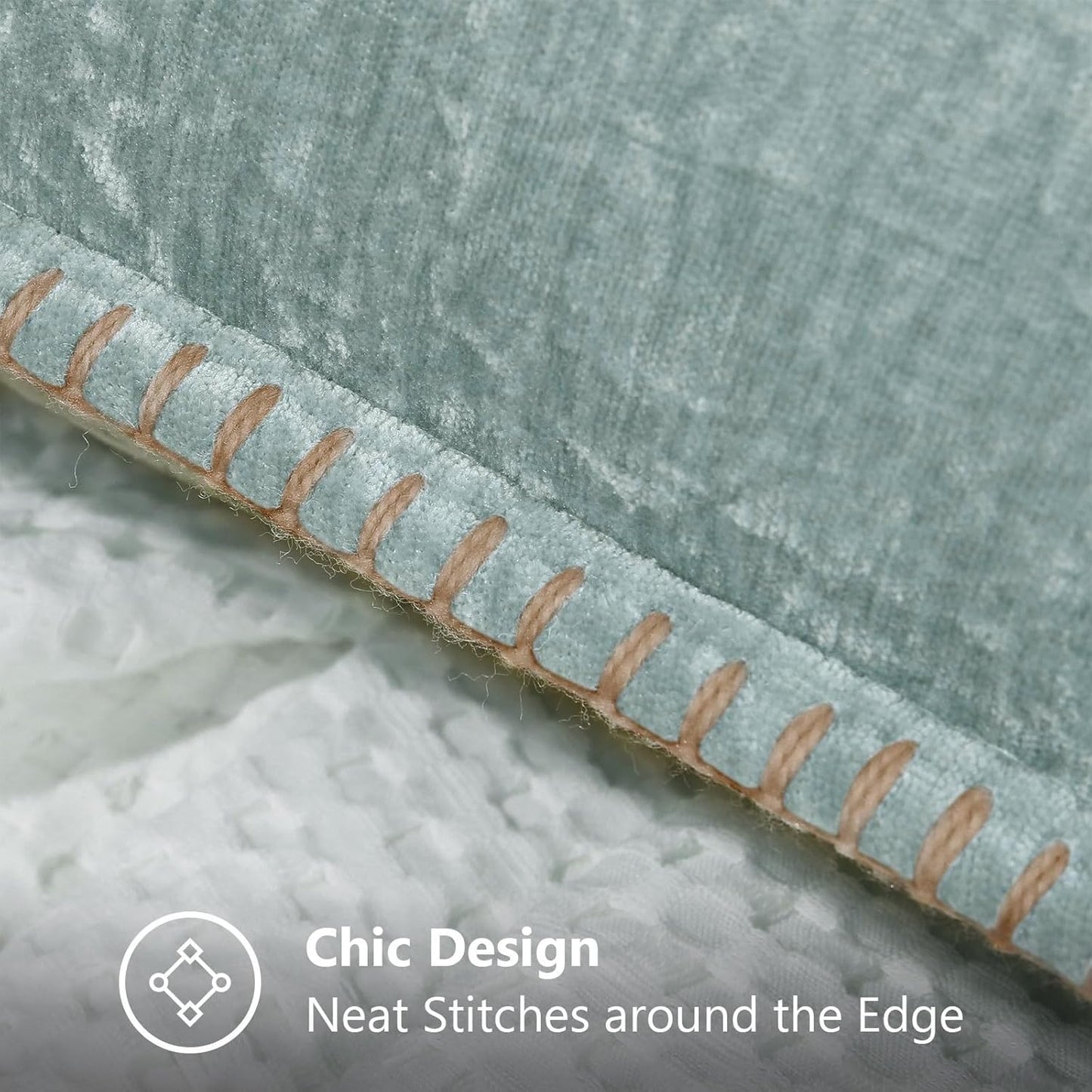 decorUhome Chenille Soft Throw Pillow Covers 12x20 Set of 2, Lumbar Velvet Farmhouse Neutral Decorative Euro Pillow Covers with Stitched Edge for Couch Sofa Bed Home Decor, Aqua Haze