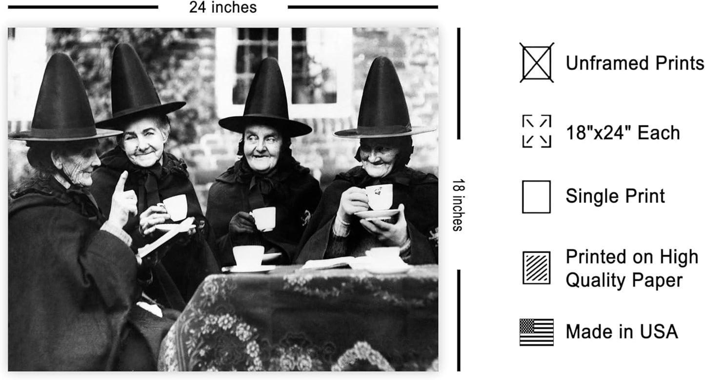 Poster Master Classic Photograph Poster - Vintage Halloween Print - Gift for Artist, Friend - Witches Tea Party, Old Women Smiling, Wearing Robes - Wall Decor for Living Room, 18x24 Unframed Wall Art
