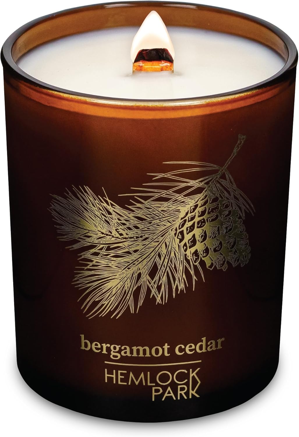 Hemlock Park Wood Wick Candle Handcrafted with Natural Coconut Wax and Essential Oils (Amber & Gold 7.2 oz, Bergamot Cedar)