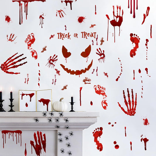 Scary Halloween Decorations Bloody Handprint Footprint Stickers Clings Decals Window Bathroom Floor Restroom，Horror Party Decor Halloween Indoor/Outdoor Decoration