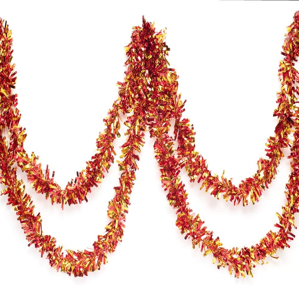 Anderson's Red & Gold Sparkle Glitter Metallic Tinsel Twist for Trailer Or Golf Cart, 4 inches Wide x 25 ft Long, Christmas, Birthday, Patriotic and Holiday Garland Decor for Parties and Parades