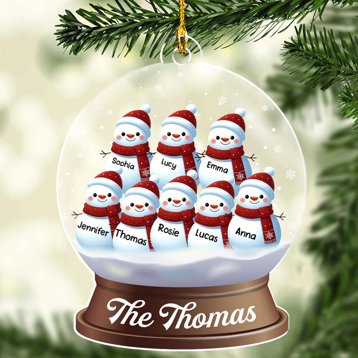 Personalized Family Christmas Acrylic Ornament 2024 - Custom Name Snowman Family Members up to 10 People, Snow Globe Ornament Gifts for Family Tree Decoration (A03, 6 Names)