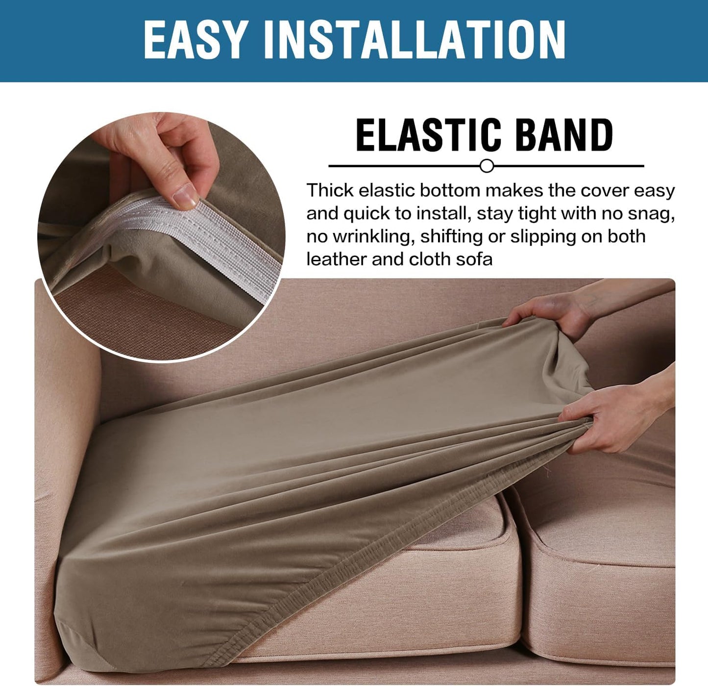 H.VERSAILTEX Velvet Stretch Couch Cushion Cover Plush Cushion Slipcover for Chair Cushion Furniture Protector Seat Cushion Sofa Cover (1 Piece Armchair Cushion Covers, Mocha)