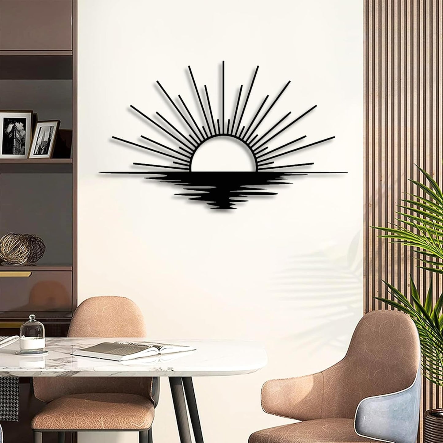 Sunrise Metal Wall Art, Metal Sun Wall Decor, Metal Sun Outdoor Decor, Large Metal Sun Wall Art, Sun Wall Art, Boho Sun Wall Art, Sunshine Metal Sign, Living Room Bedroom Wall Hangings (Black, 24"x 17"| 62x37cm )