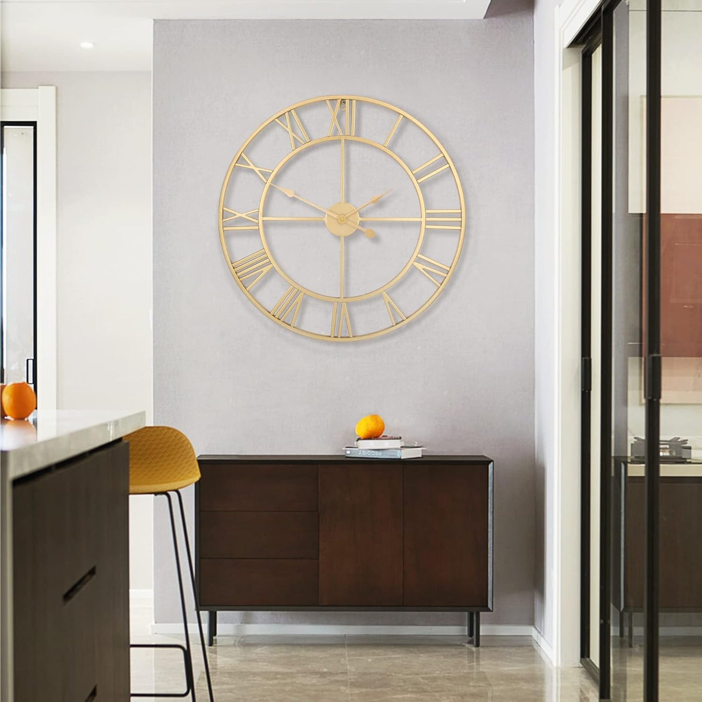 LEIKE Large Modern Wall Clocks,32" Gold Metal,Rustic,Round,Nearly Silent,Little Ticking,Battery Operated Roman Numerals Clock for Living Room/Bedroom/Kitchen Wall Decor-(Gold, 80cm)