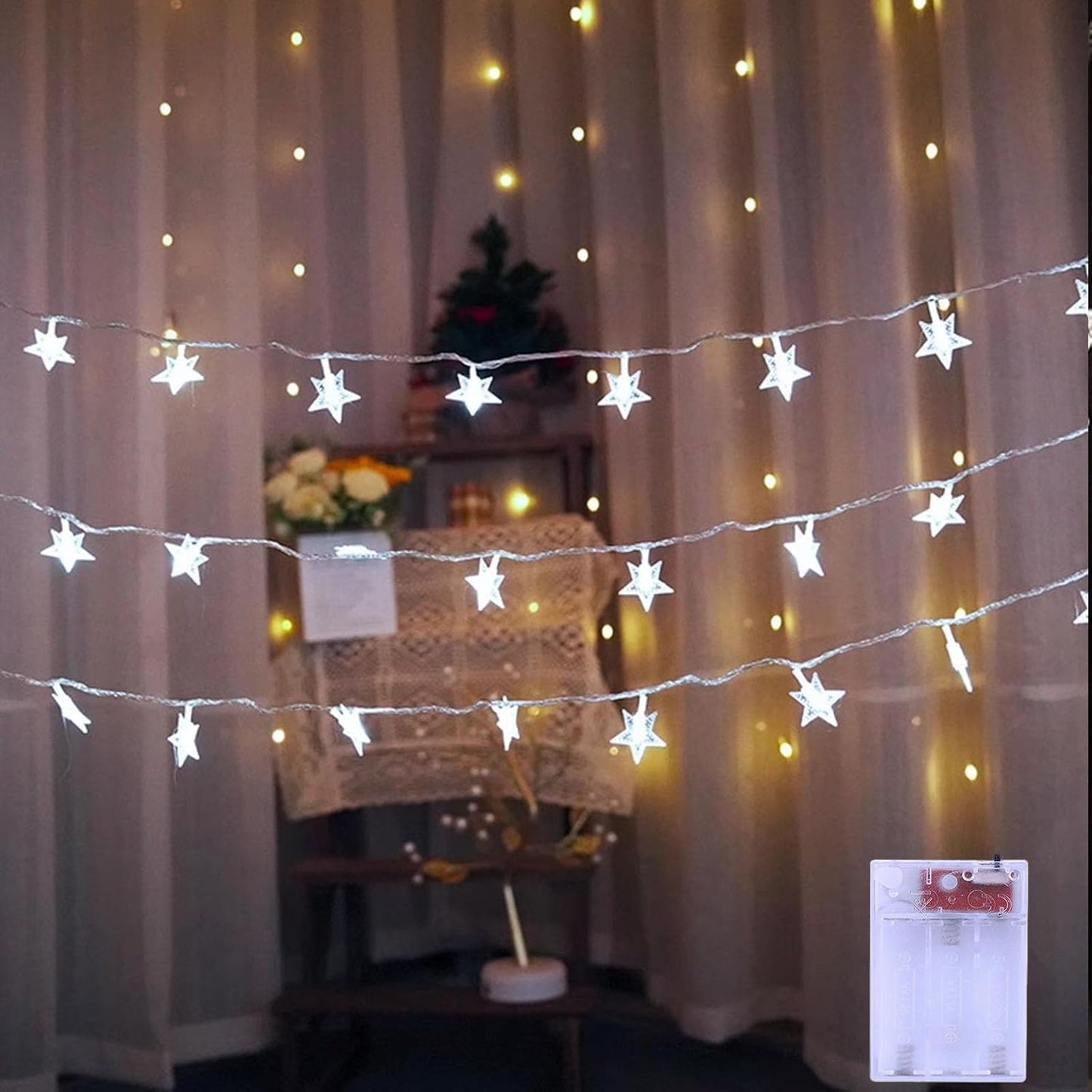 String Lights for Bedroom - LED Fairy Christmas Lights with Battery Operated, Waterproof Star Twinkle Light for Indoor Outdoor Tent Loft Bed Patio Party Wedding Holiday Camping Decor