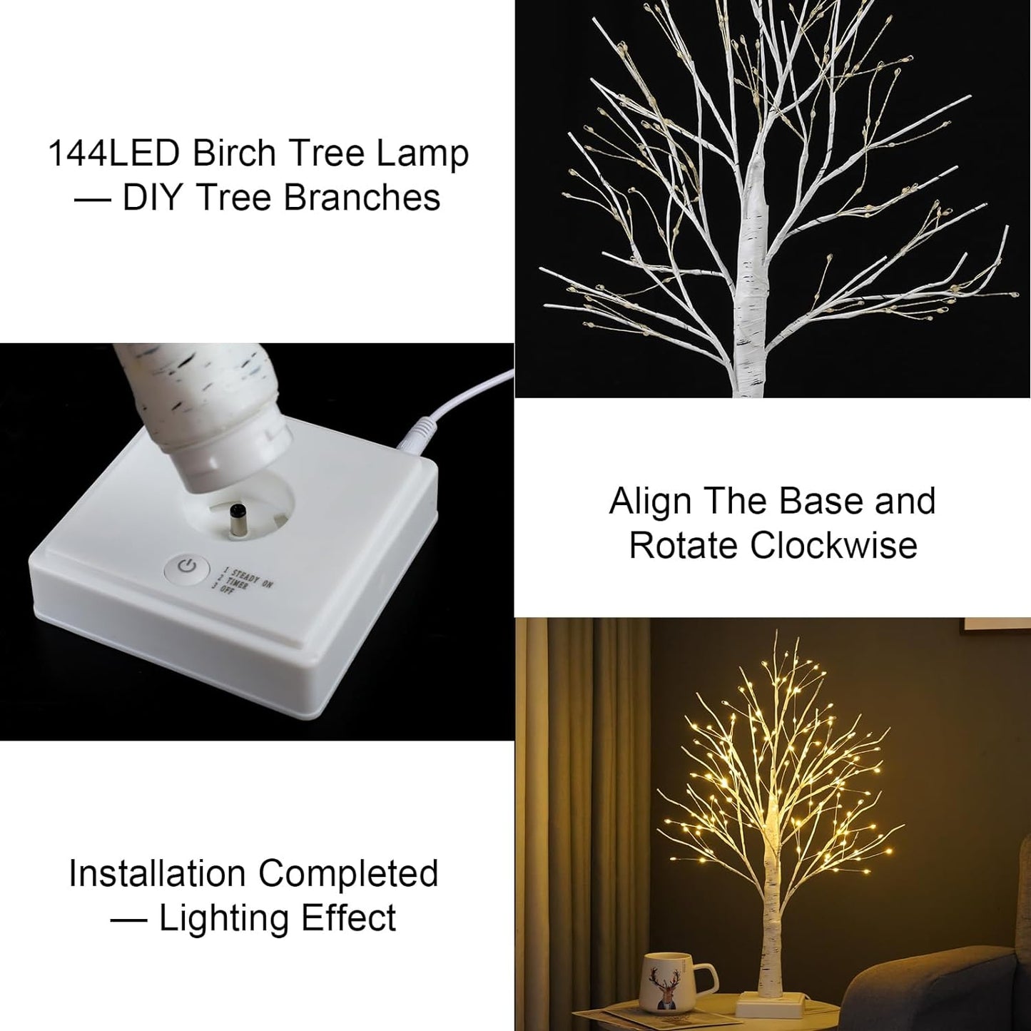 144 LED Birch Tree Lights, DIY Artificial Tree Lamp Timer Battery/USB Operated, Tabletop Bonsai Fairy Light Spirit Tree for Bedroom Christmas Home Gifts Decor (Warm White)